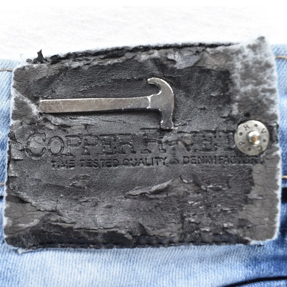 Copper Rivet Slim Fit Distressed Graphic Jeans Blue Mens 28 Icon King New Wave